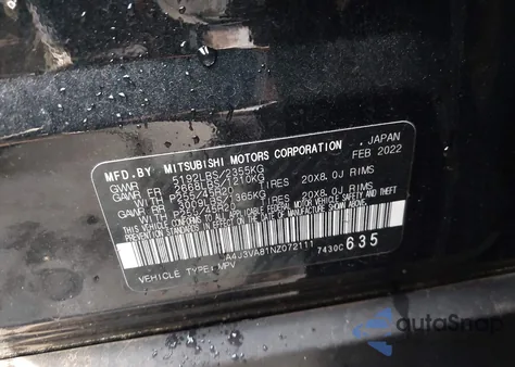 2022 Mitsubishi Outlander Sel 2.5 2Wd/Sel Special Edition 2Wd from USA, damaged, VIN JA4J3VA81NZ072111